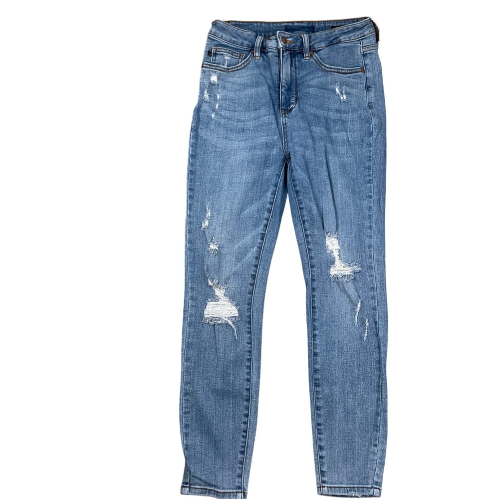Judy Blue LA Jeans Womens 27W 27L Blue Distressed Skinny Control Top Ripped‎